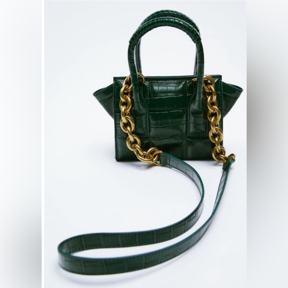 Zara Handbags - 🦚ZARA Fabulous Faux Alligator Leather HANDBAG with GOLD CHAIN🔥🔥🔥